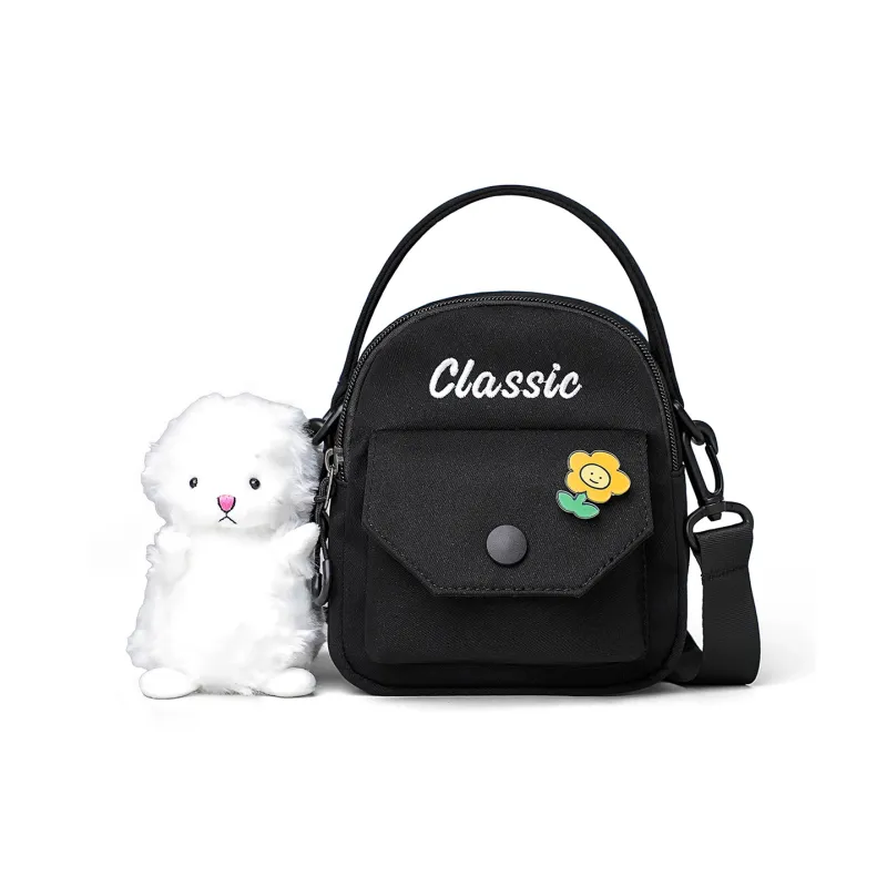 PT'SON Canvas Cell Phone Pouch, Shoulder Bag, Crossbody Bag, Handbag Regular Women's Ecru/Black-12