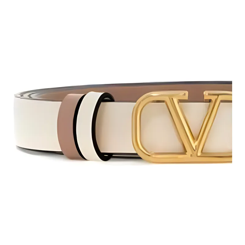 Valentino Emblem Logo Design Leather Belts Women's Beige  -2