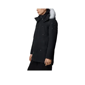 Moose Knuckles FW21 Solid Color Hooded Mid Length Down Jacket Men's Black