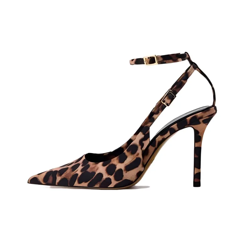 Lan Miao Slim Heel High Heels Women's Black Leopard Print-0