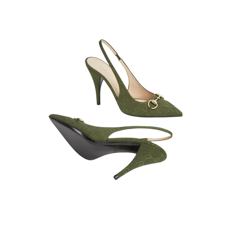 GUCCI Horsebit Slim Heel High Heels 8.5cm Women's Green-5