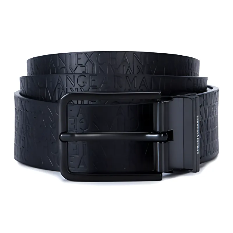 ARMANI EXCHANGEAE 3D Effect Letter Design Leather Belts Men's Navy Blue Width 3.5CM-1