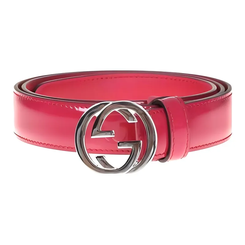 GUCCI Solid Color Design Leather Belts Women's Red --1