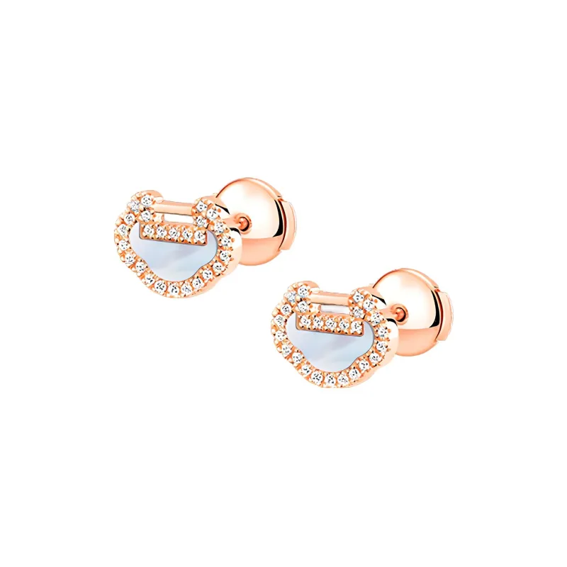 Qeelin 18K Rose Gold Mother Of Pearl, Diamond 0.14 Carat Stud Earrings Women's-1