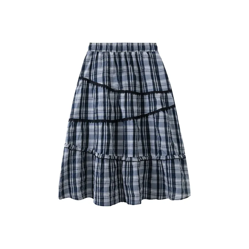 B.Duck Casual Short Skirts Women's Black Gray Plaid-1
