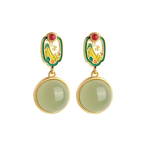 Xiaoyinjiang 925 Sterling Silver Hetian Jade Hoop Earrings Drop Earrings Women's