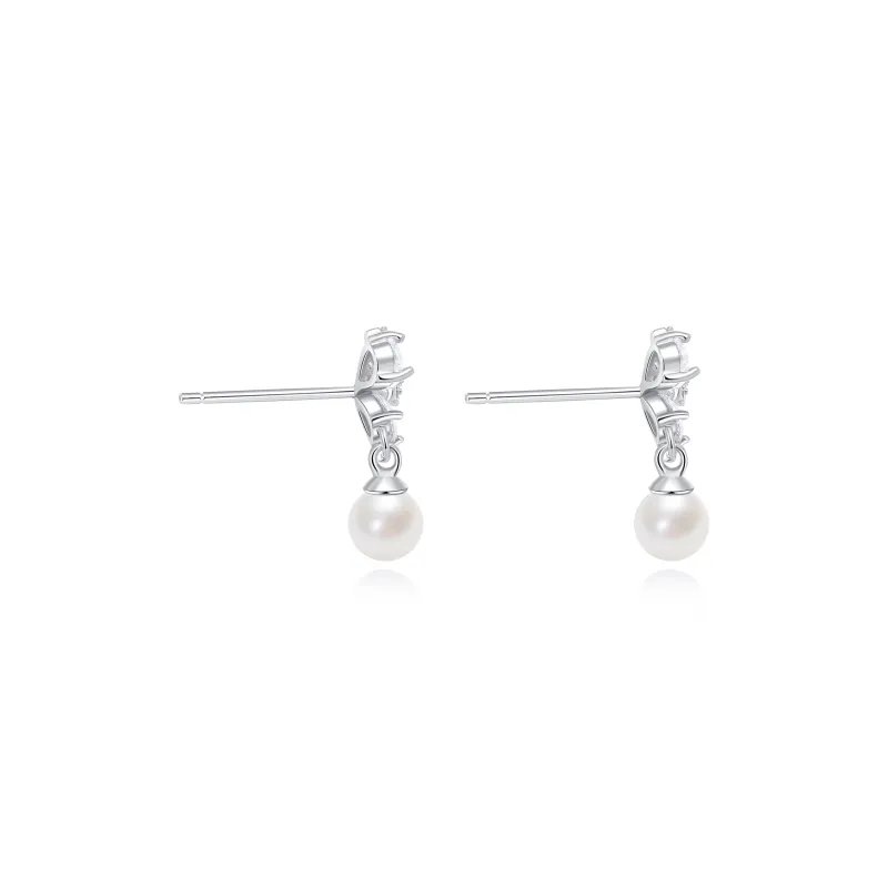 ENFANTIN S925 Sterling Silver Stud, Zircon, Pearl Stud Earrings Women's-2