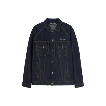 PALM ANGELS Logo Embroidered Button Up Denim Jacket