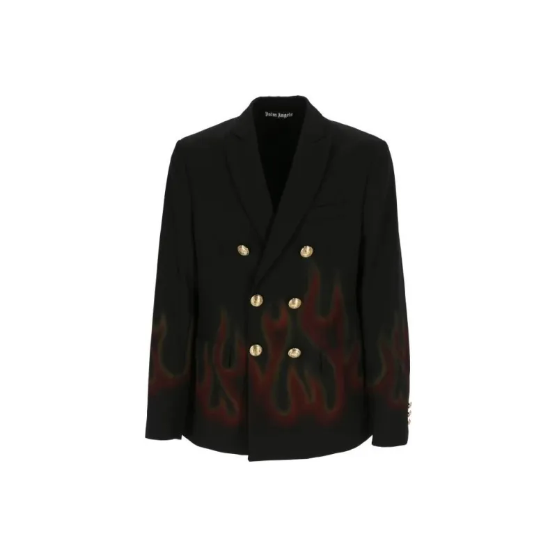 PALM ANGELS Flame-print Double-breasted Blazer-0