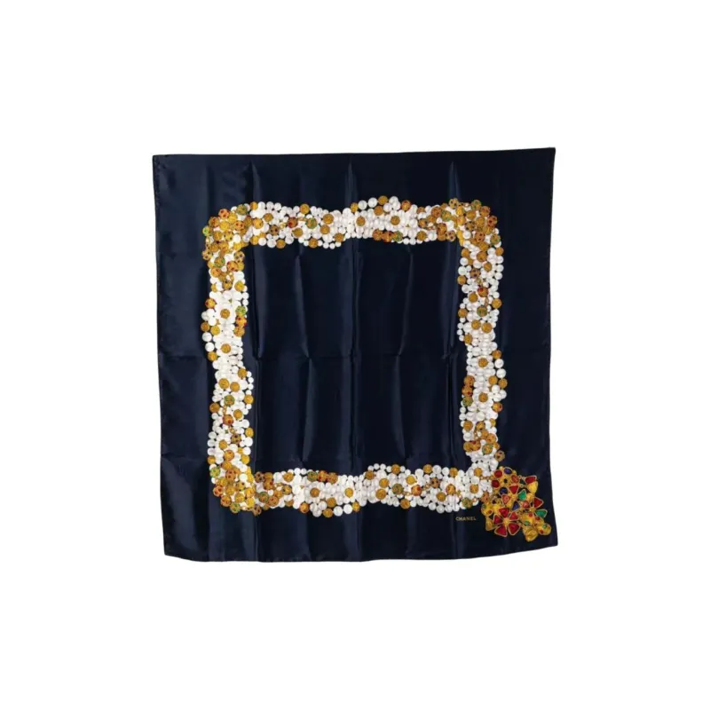 CHANEL 20th Century Pearls And Gripoix Priinted Silk Scarf Scarves-0