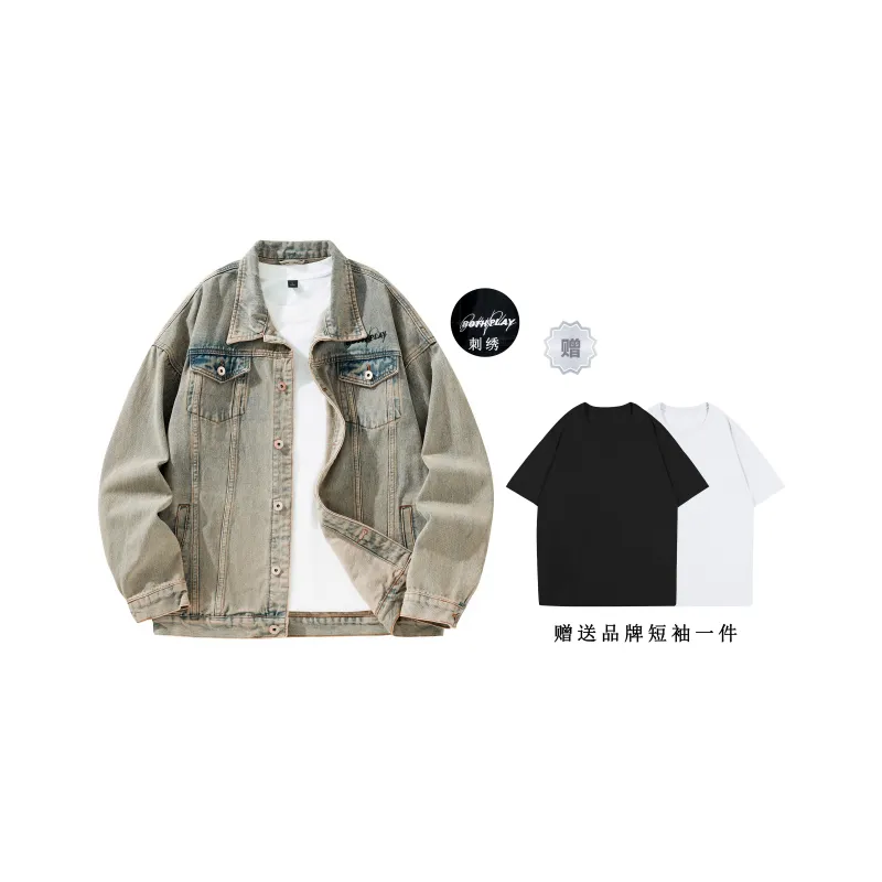 BOTH PLAY Denim Jacket Comes With Short Sleeved T Shirt Unisex-13