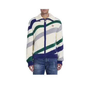 CASABLANCA Furry Striped Zip Up Jumper