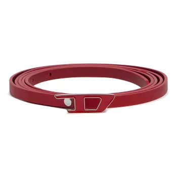 DIESEL Solid Color Emblem Pattern D Shaped Decoration Smooth Buckle Leather Belts Women's Red Width 0.9cm