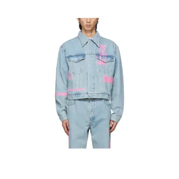 WE11DONE Neon Logo Print Denim Jacket