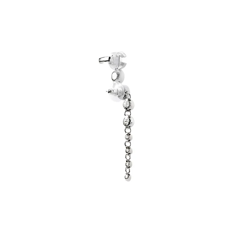 CHANEL Double C Earrings Women's Silver-2