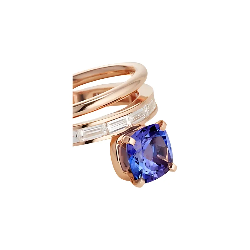 HERMES Rose Gold Tanzanite Diamond Rings Women's Gold-2