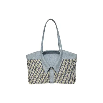 MACK JODAER Microfiber Synthetic Leather Tote Bag, Shoulder Bag Regular Women's Denim Blue