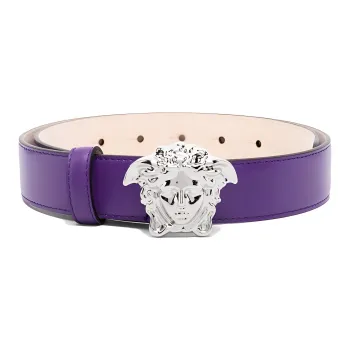 VERSACE Medusa Logo Silver Buckle Leather Belts Women's Purple