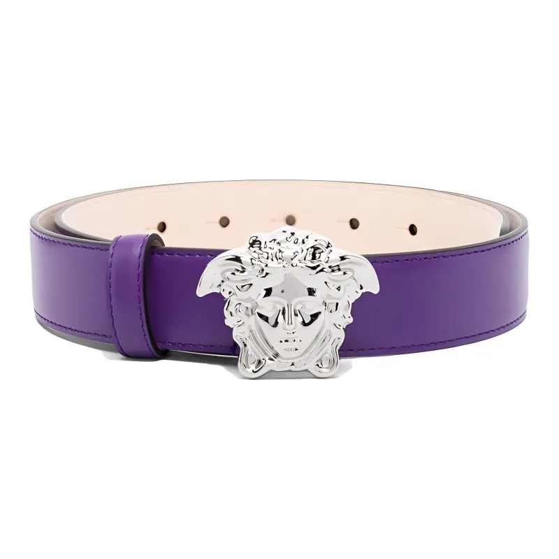 VERSACE Medusa Logo Silver Buckle Leather Belts Women's Purple-0