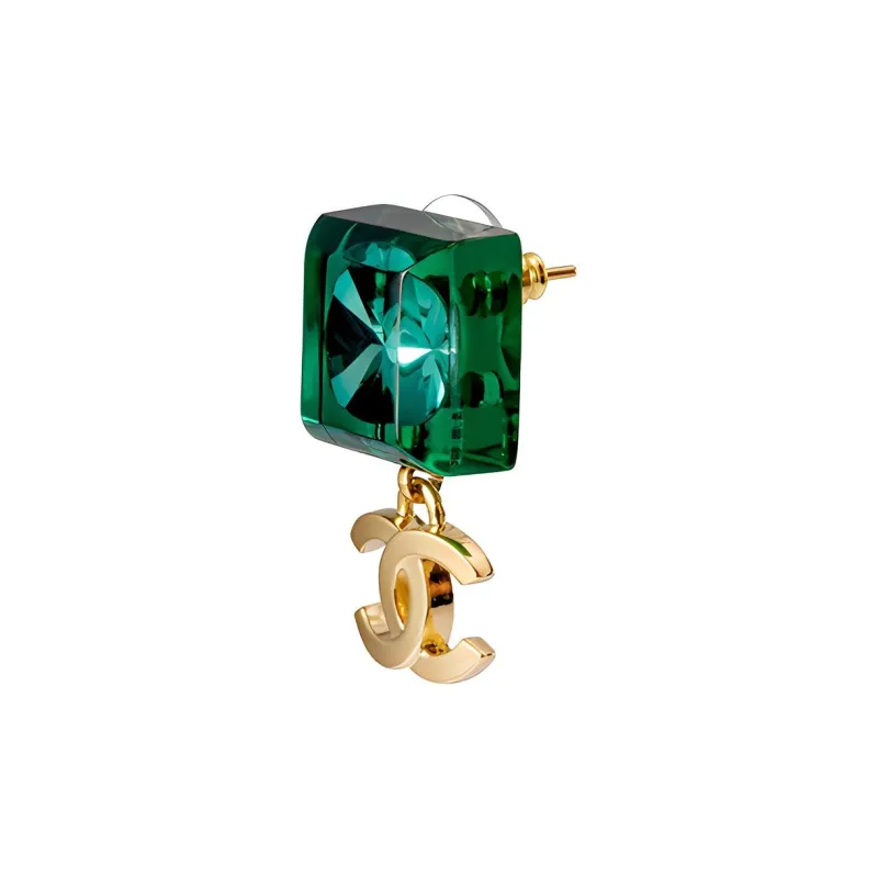 CHANEL Metal Earrings Women's Green-1