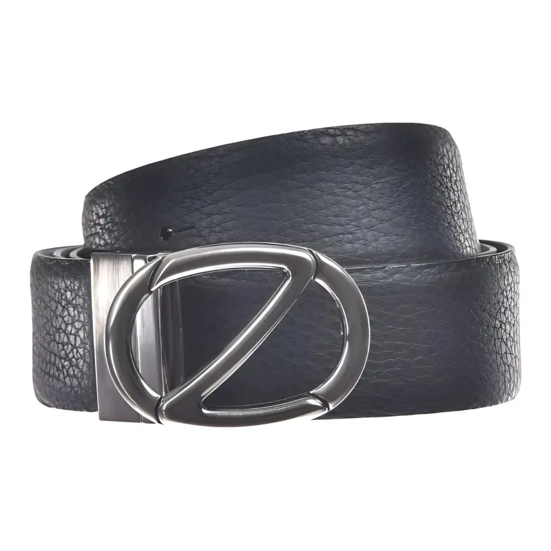 Zegna Textured Design Smooth Buckle Leather Belts Men's Black-0