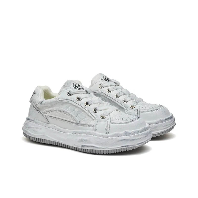 SOBB Height Increasing Low Top Skateboard Shoes Men's White Gray-1