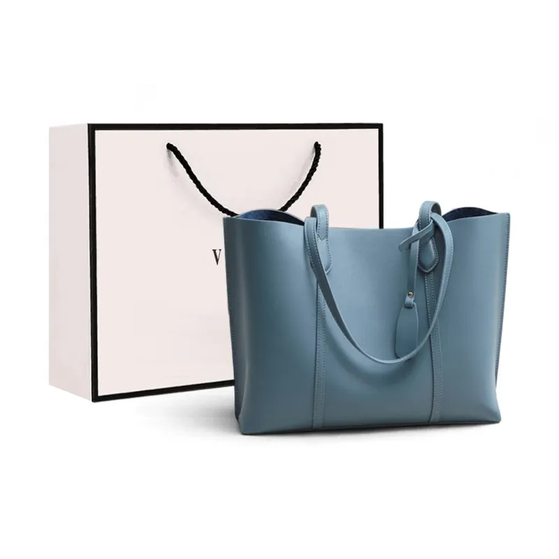 VINEY Cow Leather Shoulder Bag, Tote Bag, Shopping Bag Large Size Women's Smoke Gray-6