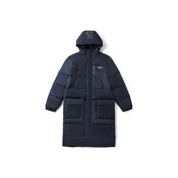Vans Solid Color Hooded Thickened Long Down Jacket Unisex Navy Blue