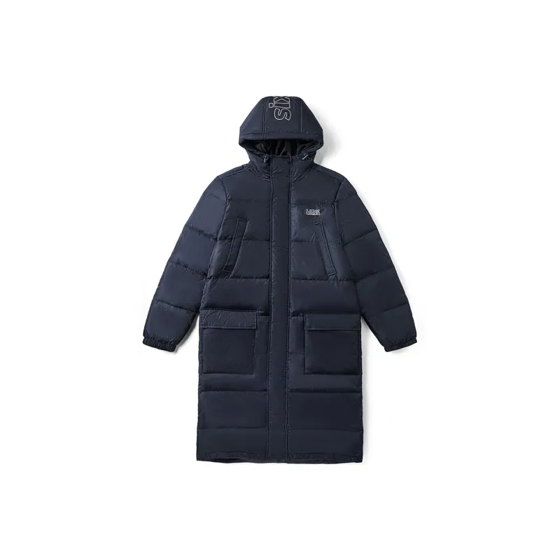 Vans Solid Color Hooded Thickened Long Down Jacket Unisex Navy Blue-0