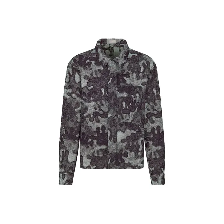 DIOR X Peter Doig Logo Embroidery Camouflage Jacquard Denim Long Sleeve Shirt Jacket-0