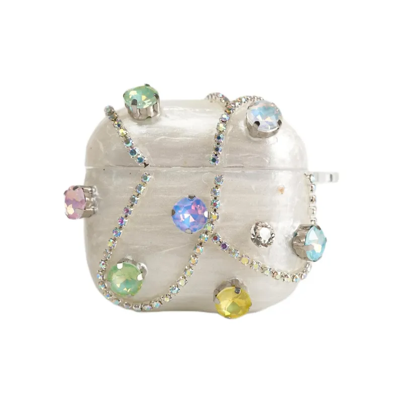 Sopi Compatibility With Apple AirPods 4/2/3/AirPods Pro/Pro 2 TPU Luxury Cream Resin Gemstone Chain Headphone Cases-1