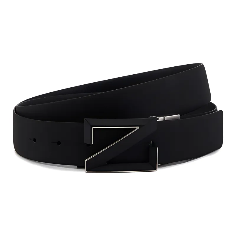 Zegna Z Label Smooth Buckle Leather Belts Men's Black Width 3.5CM-0