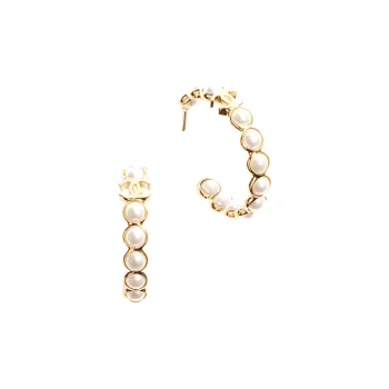 CHANEL Metal Artificial Pearl Earrings Women's Gold