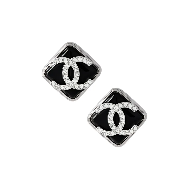 CHANEL Stud Earrings Women's Silver/Black-0