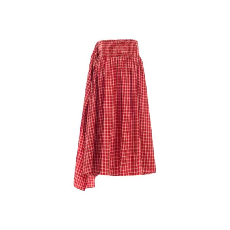 ZXZA Casual Long Skirt Women's Red Plaid-1