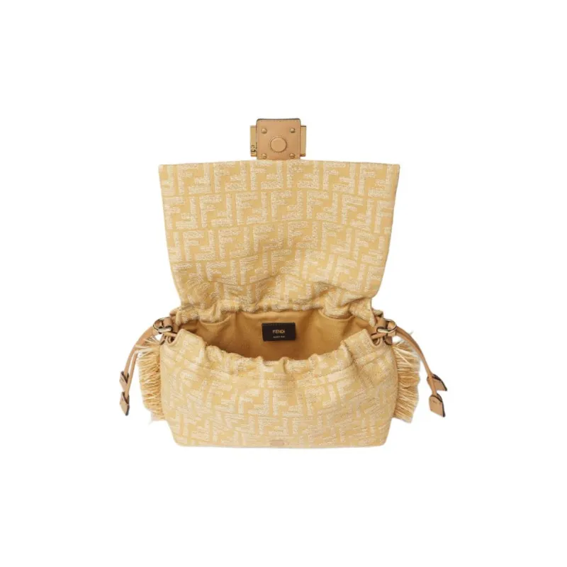 FENDI Baguette Cotton Shoulder Bag Medium Size Women's Beige-3