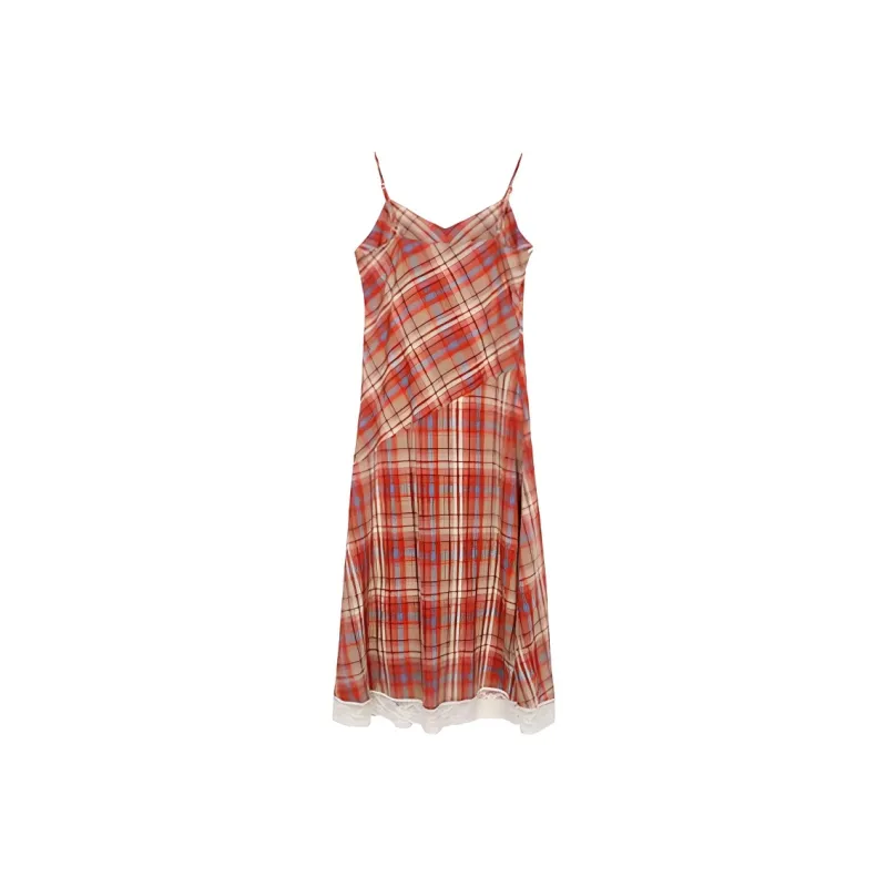 DOSOHEB Slip Dress Women's Red Plaid-1