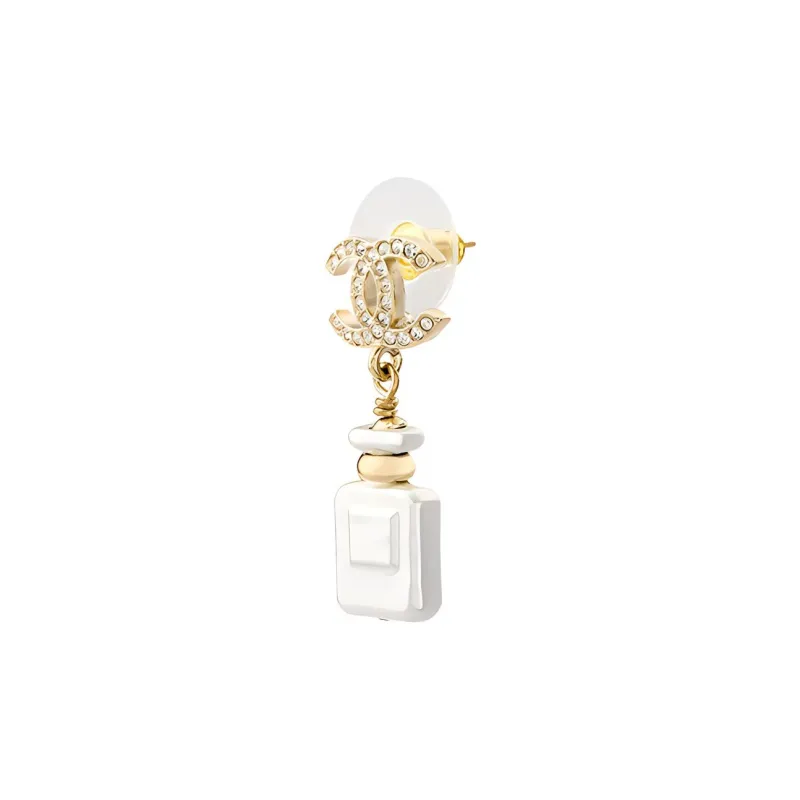 CHANEL Metal Rhinestone Earrings Women's White-1