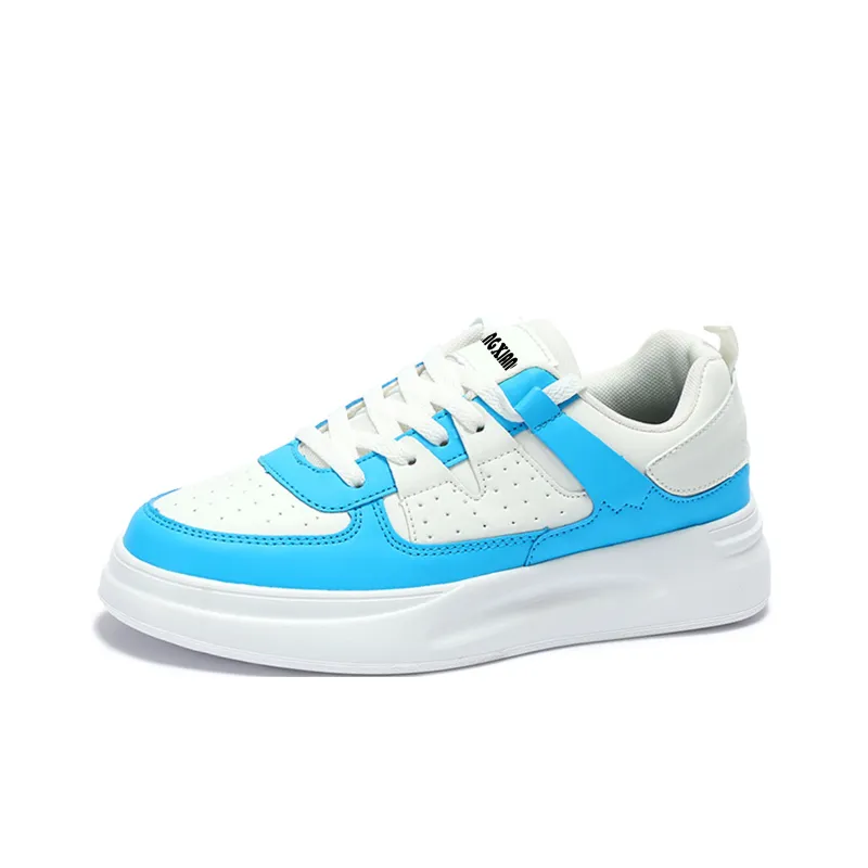 Singing Slip Resistant Cushioning Height Increasing Low Top Skateboard Shoes Unisex White Blue-1