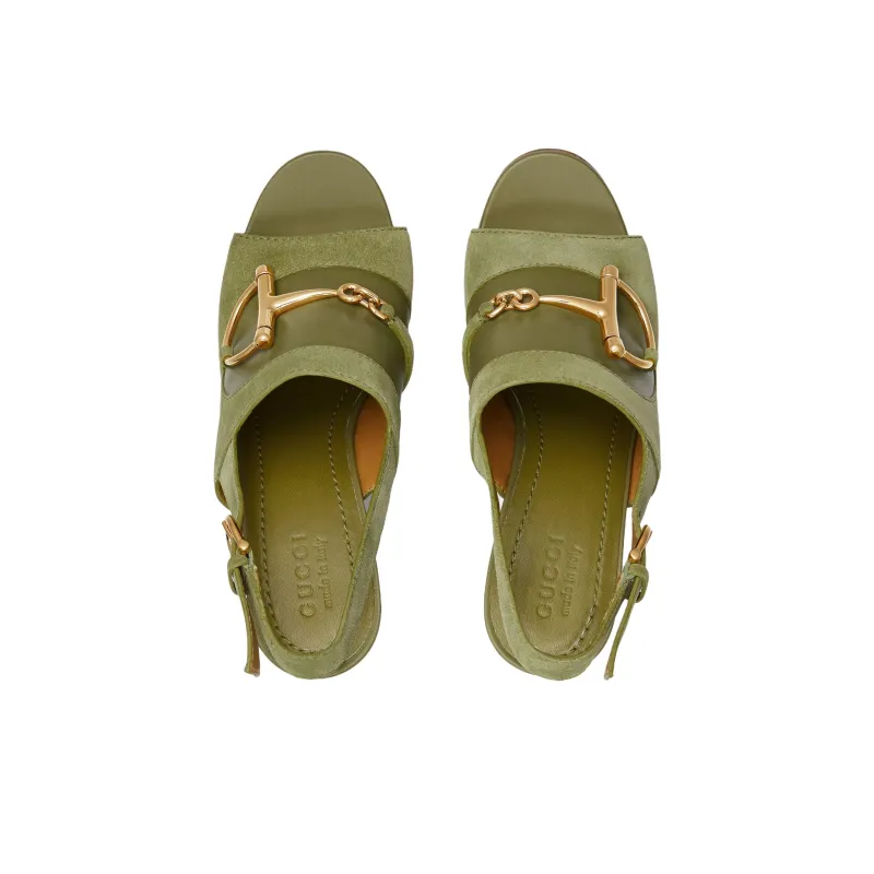 GUCCI Horsebit One Strap Sandals 13cm Women's Light Green-3