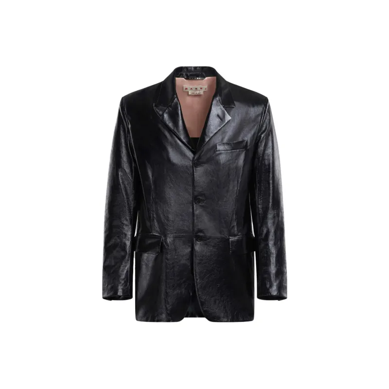 MARNI Single Breasted Long Sleeved Leather Jacket-0