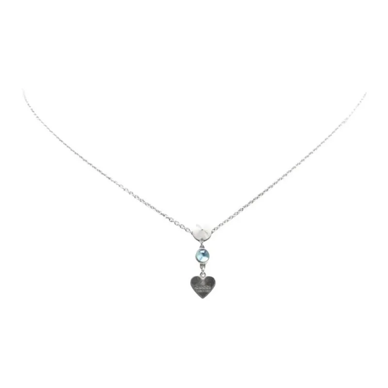 GUCCI 2000 2024 Sterling Silver Heart Topaz Drop Pendant Necklace-0
