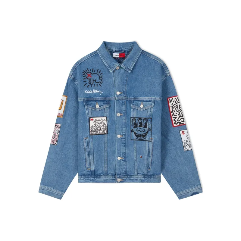 Keith Haring X Tommy Hilfiger TOMMY JEANS X Keith Haring Co branded Series Denim Jackets Unisex Denim Blue 1A4-0