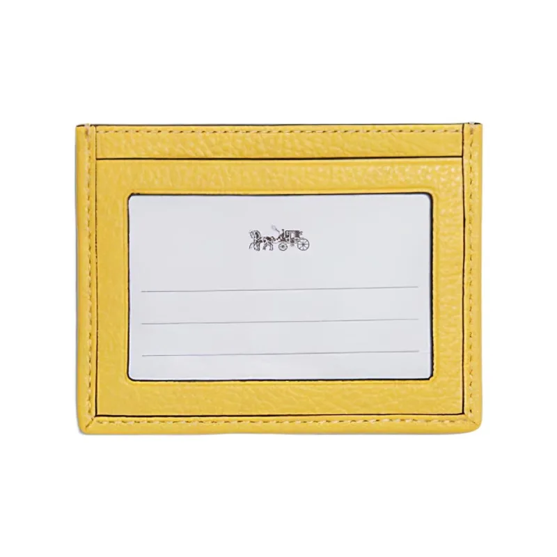 COACH Jacquard Fabric With Pebbled Leather Accents Card Holder Mini Women's Yellow-1
