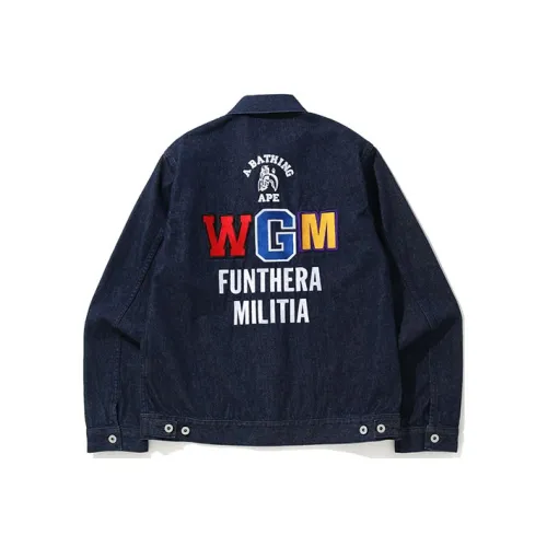 A BATHING APE Shark Series Denim Jackets Men Dark Blue