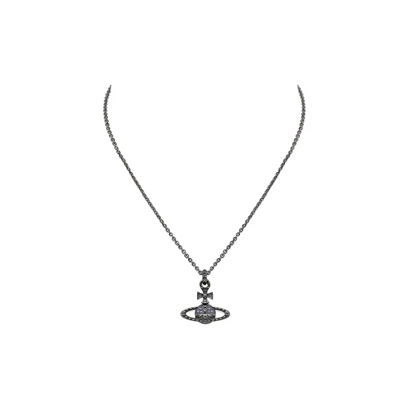 Vivienne Westwood Mayfair Bas Relief Pendant Brass Necklaces Unisex Gunmetal Gray/Purple Diamond-1