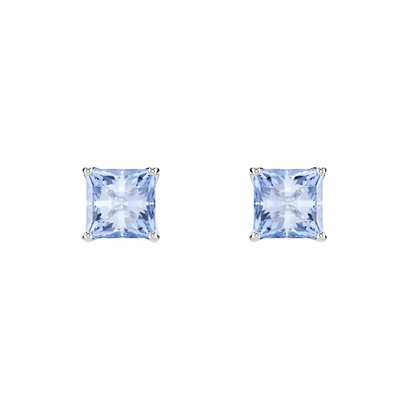 Swarovski Crystal Rhodium-plated Stud Earrings Unisex Blue-2