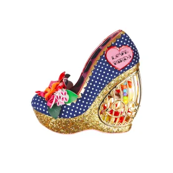 IRREGULAR CHOICE Canary Cabaret Wedge Heel High Heels 14cm Women's Blue