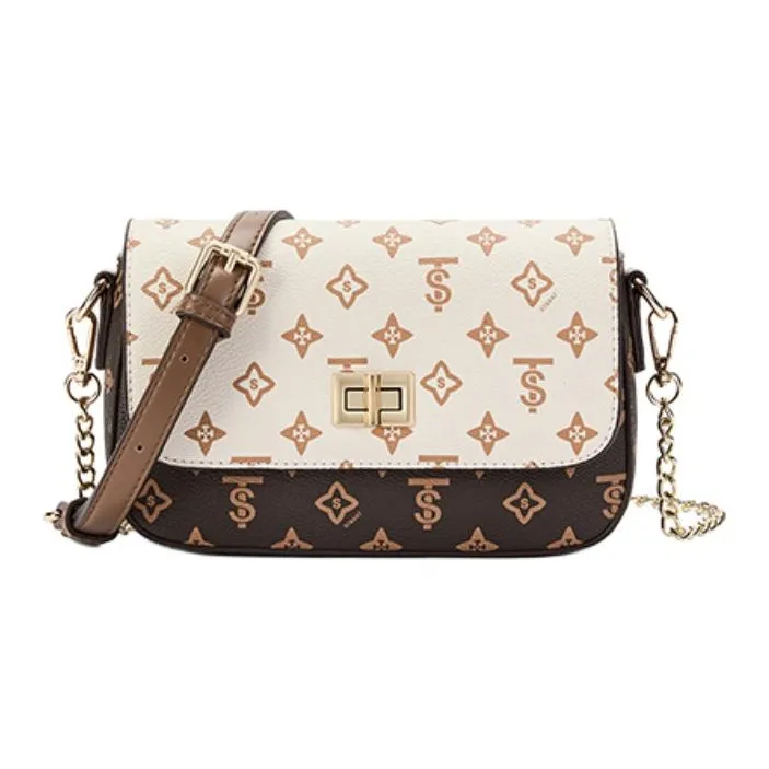 ST&SAT PVC With Synthetic Leather Shoulder Bag, Crossbody Bag, Small Square Bag Regular Women's Coffee/Ecru-5