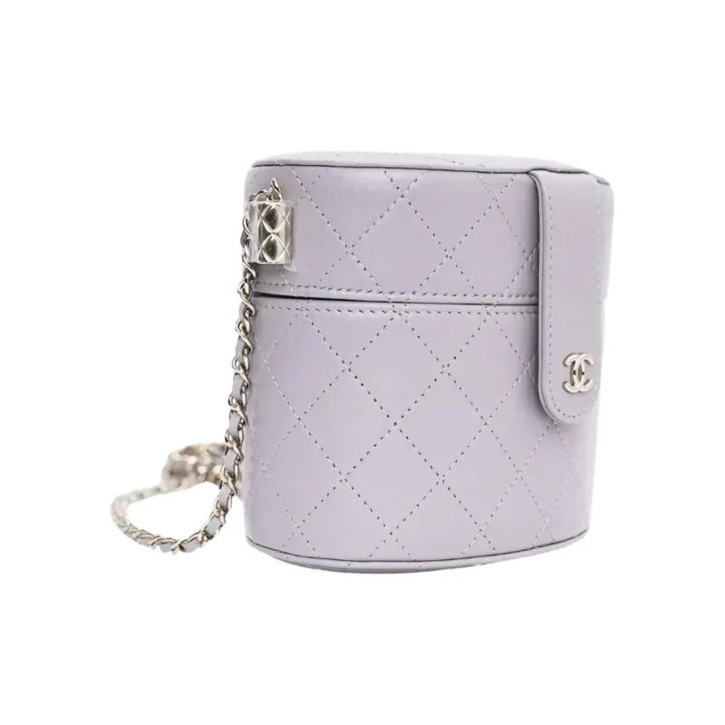 CHANEL Sheepskin Cylinder Bag, Makeup Bag, Shoulder Bag, Crossbody Bag Medium Size Women's Cool Gray-1